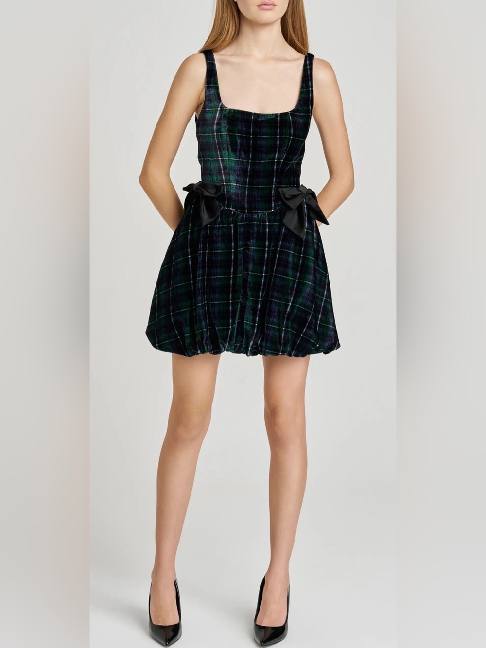 WAYF Plaid Velvet Bubble‎ Hem Minidress NWT Size Small